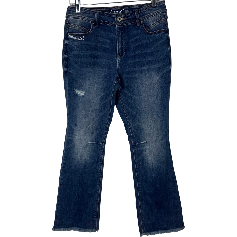 INC Denim Womens Jeans Size 6 Blue Distressed Fray‎ Hem Bootcut Wonderful